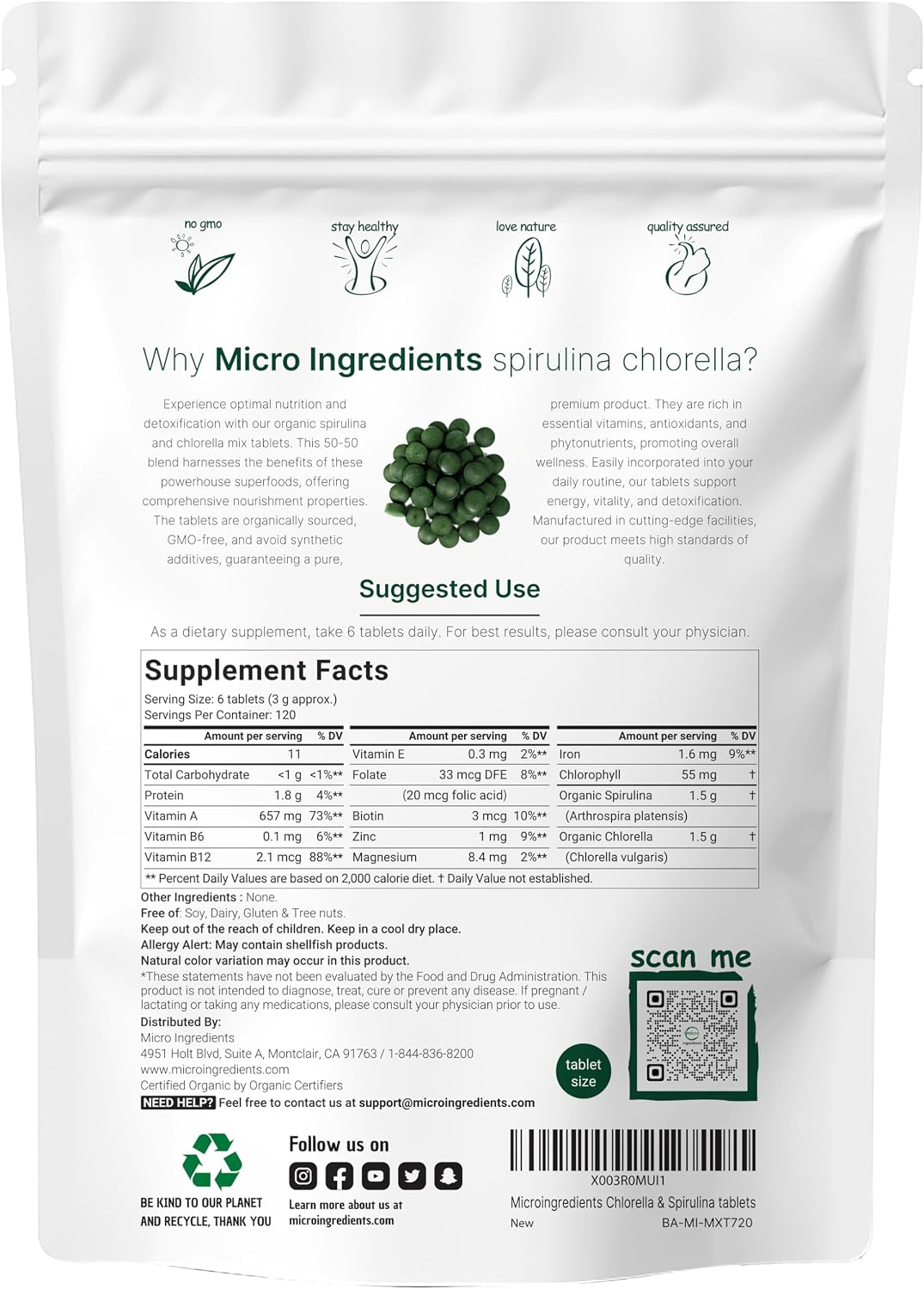 Micro Ingredients Organic Chlorella Spirulina 3000mg Tablets & Vitamin D3 5000iu + K2 100mcg Bundle 2 Pack | Cracked Cell Wall, Rich in Vegan Protein & Chlorophyll | Essential Sunshine Vitamins - PrimeBioHealth - canada supplements