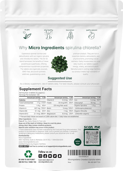 Micro Ingredients Organic Chlorella Spirulina 3000mg Tablets & Vitamin D3 5000iu + K2 100mcg Bundle 2 Pack | Cracked Cell Wall, Rich in Vegan Protein & Chlorophyll | Essential Sunshine Vitamins - PrimeBioHealth - canada supplements