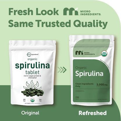 Micro Ingredients Organic Spirulina Supplement, 720 Tablets (4 Month Supply), No Filler & Non-GMO, Rich in Vegan Protein, Vitamins & Prebiotics, Premium Spirulina Pills - PrimeBioHealth - canada supplements