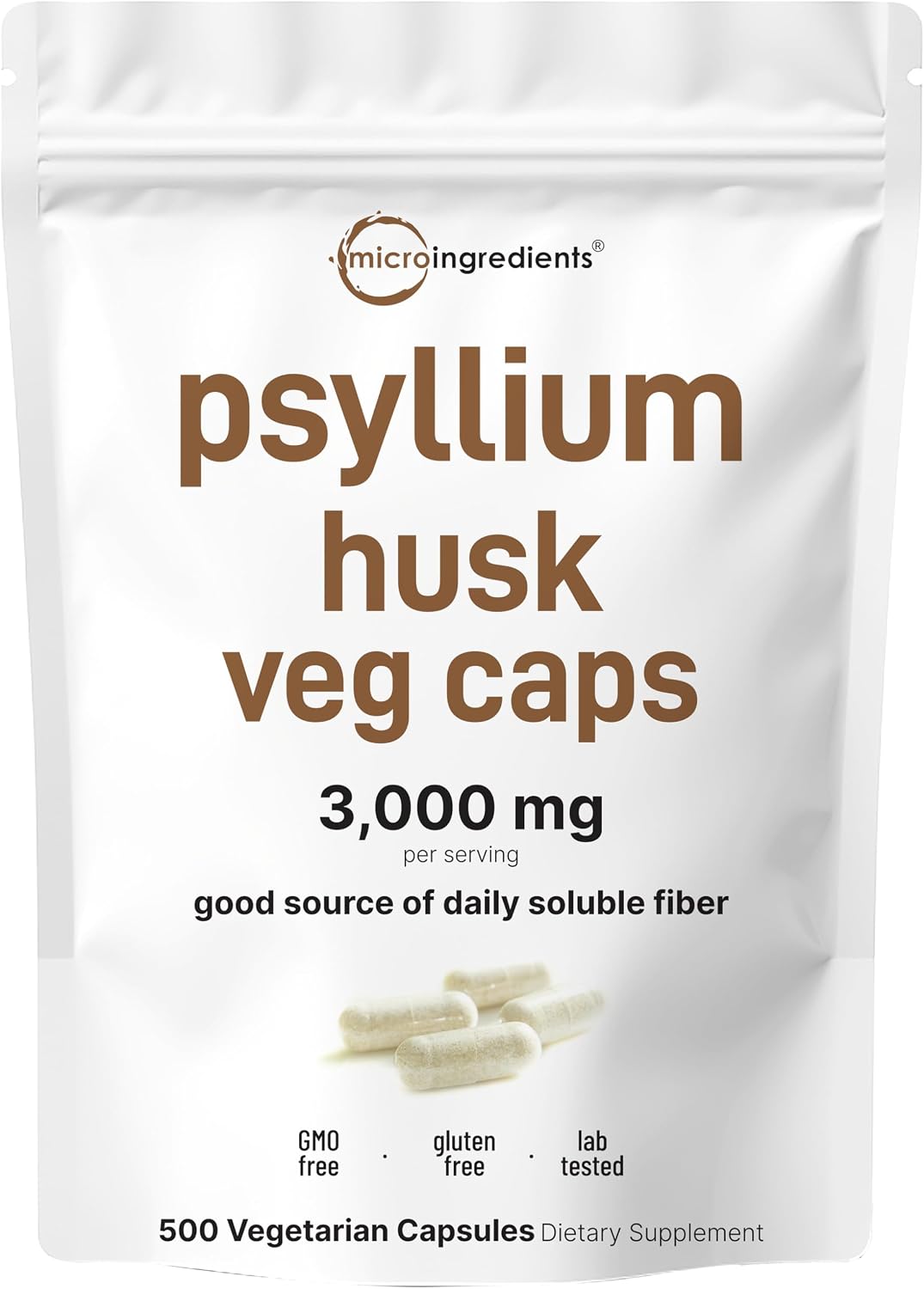 Micro Ingredients Psyllium Husk Capsules 3000mg Per Serving, 500 Veg Caps | Soluble Prebiotic Fiber Supplement for Women & Men | Daily Psyllium Husk Fiber Pills | 83 Servings | Non-GMO, Gluten Free - PrimeBioHealth - canada supplements