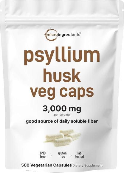Micro Ingredients Psyllium Husk Capsules 3000mg Per Serving, 500 Veg Caps | Soluble Prebiotic Fiber Supplement for Women & Men | Daily Psyllium Husk Fiber Pills | 83 Servings | Non-GMO, Gluten Free - PrimeBioHealth - canada supplements