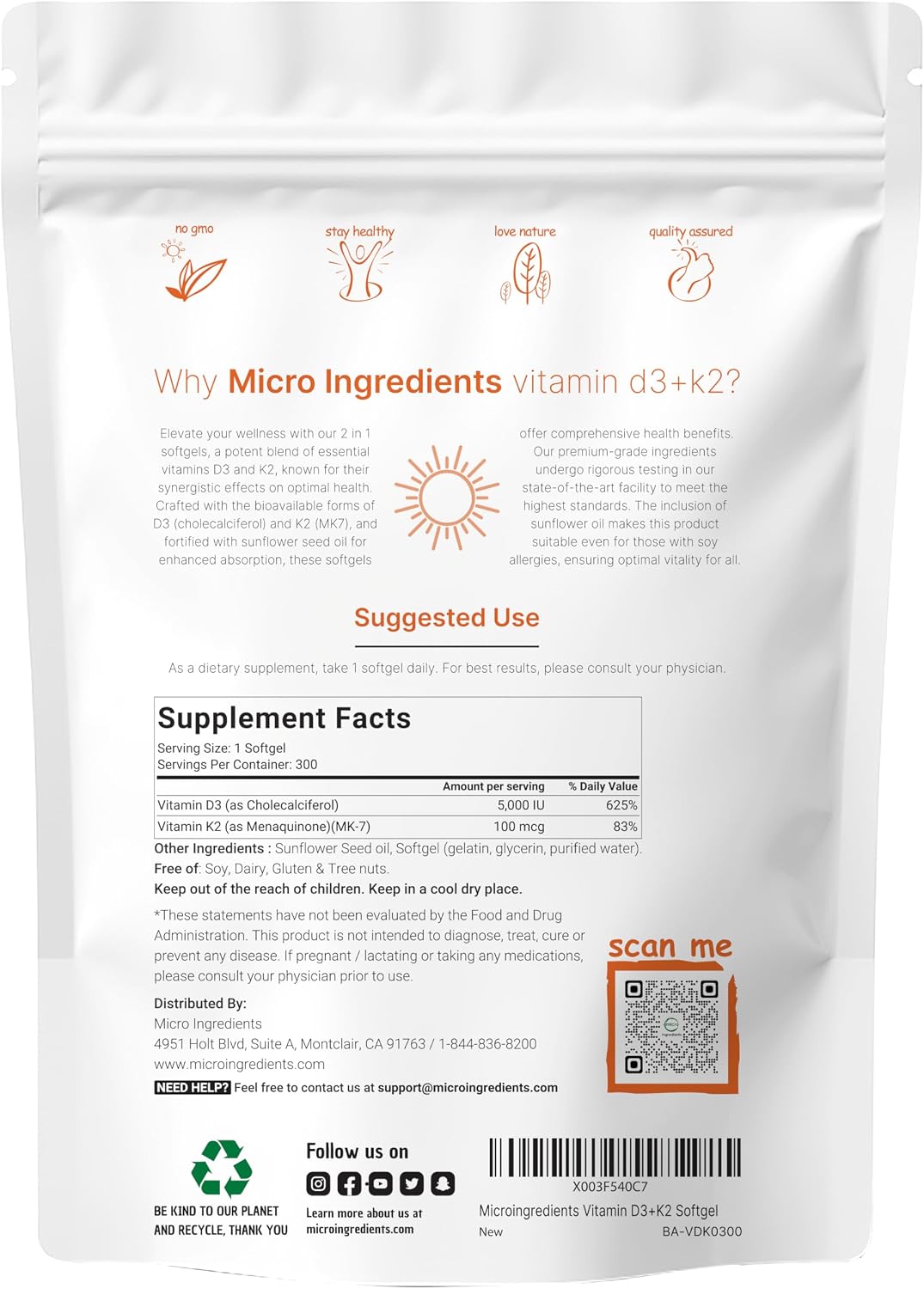 Micro Ingredients Vitamin D3 5,000iu + K2 100mcg Softgels & Pure Triple Magnesium Complex 400mg Capsules | 2 Pack Bundle | Essential D & K Sunshine Vitamins | Glycinate, Malate, & Taurate Forms - PrimeBioHealth - canada supplements