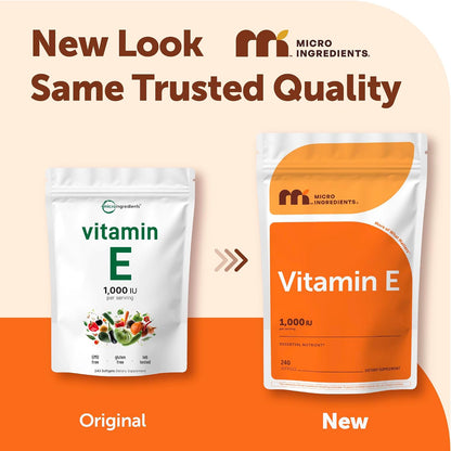 Micro Ingredients Vitamin E 1000 IU (450 mg) Per Serving, 240 Softgels | Daily Vitamin E Supplement | 4-Month Supply | Non-GMO, Gluten Free - PrimeBioHealth - canada supplements