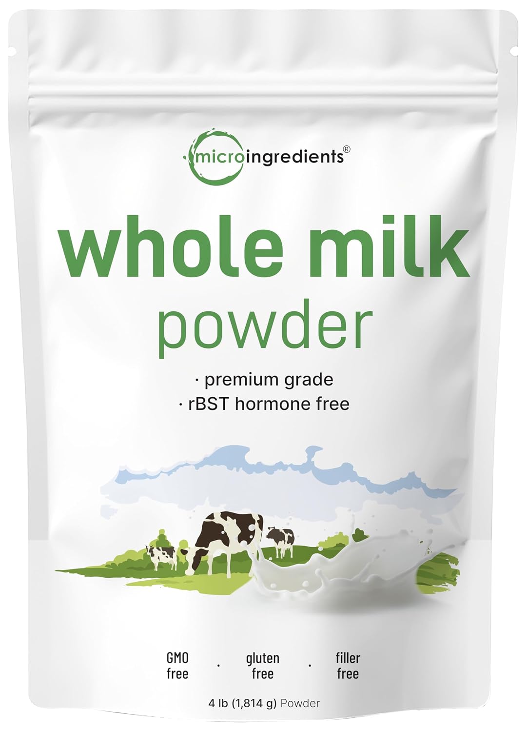 Micro Ingredients Whole Milk Powder, 4 lb | Pasture-Raised, rBST-Free | Pure & Rich in Protein | Ideal for Baking & Everyday Use | Non-GMO, Gluten-Free, Premium Grade - PrimeBioHealth - canada supplements