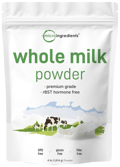 Micro Ingredients Whole Milk Powder, 4 lb | Pasture-Raised, rBST-Free | Pure & Rich in Protein | Ideal for Baking & Everyday Use | Non-GMO, Gluten-Free, Premium Grade - PrimeBioHealth - canada supplements