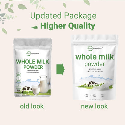 Micro Ingredients Whole Milk Powder, 4 lb | Pasture-Raised, rBST-Free | Pure & Rich in Protein | Ideal for Baking & Everyday Use | Non-GMO, Gluten-Free, Premium Grade - PrimeBioHealth - canada supplements