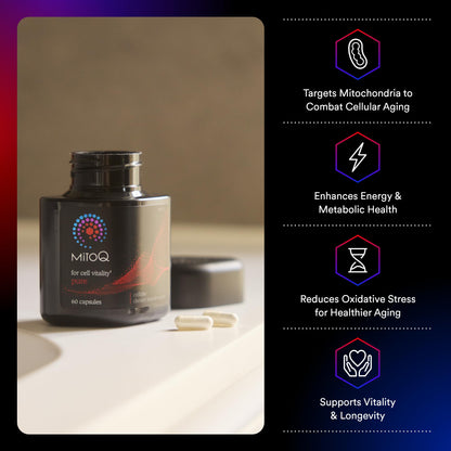 MitoQ Pure Advanced Mitochondria Supplement - Superior Bioavailability to CoQ10 - Patented Vitality Supplement for Sustained Energy, Heart Health, Metabolic Support, and Healthy Aging (60 Capsules) - PrimeBioHealth - canada supplements