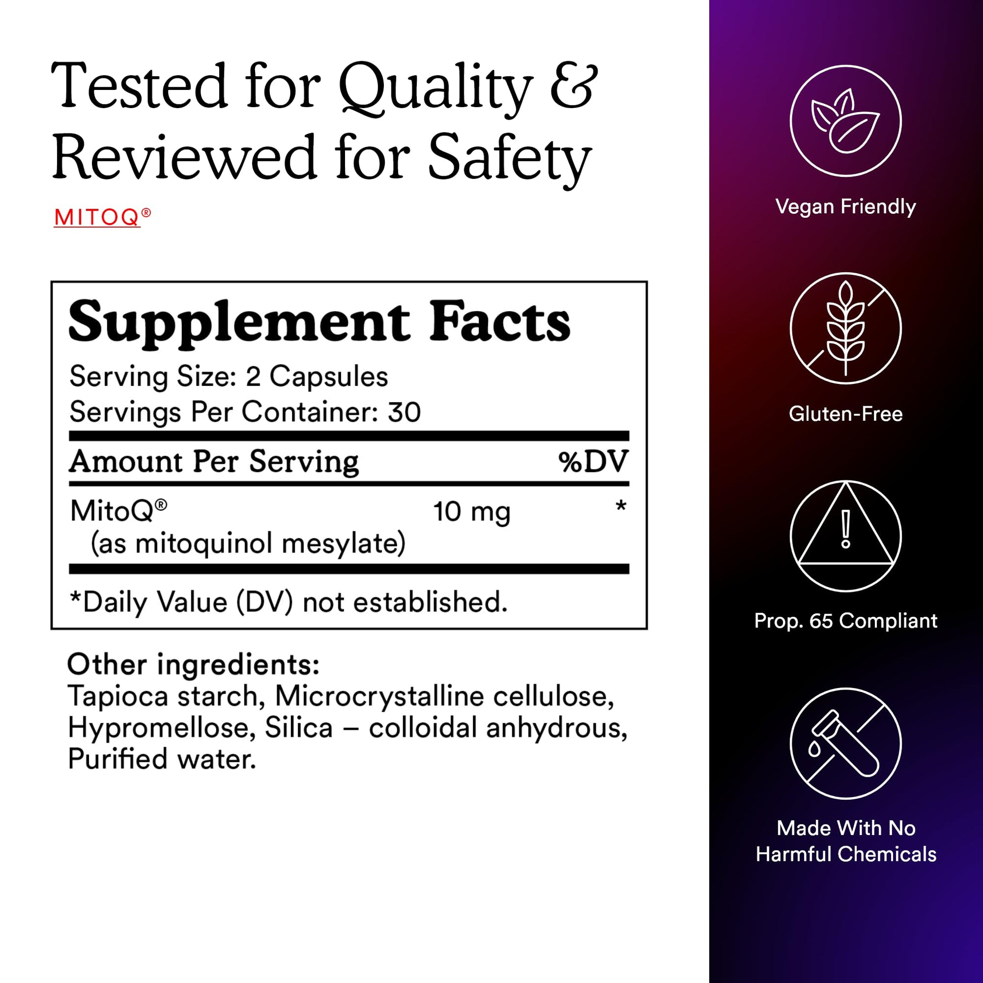 MitoQ Pure Advanced Mitochondria Supplement - Superior Bioavailability to CoQ10 - Patented Vitality Supplement for Sustained Energy, Heart Health, Metabolic Support, and Healthy Aging (60 Capsules) - PrimeBioHealth - canada supplements