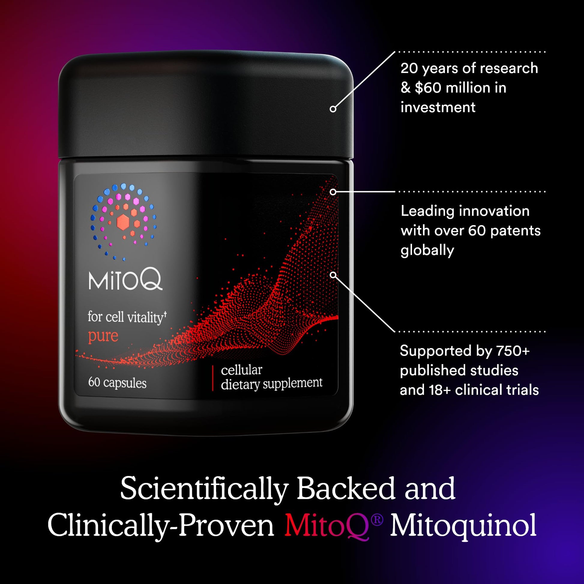MitoQ Pure Advanced Mitochondria Supplement - Superior Bioavailability to CoQ10 - Patented Vitality Supplement for Sustained Energy, Heart Health, Metabolic Support, and Healthy Aging (60 Capsules) - PrimeBioHealth - canada supplements