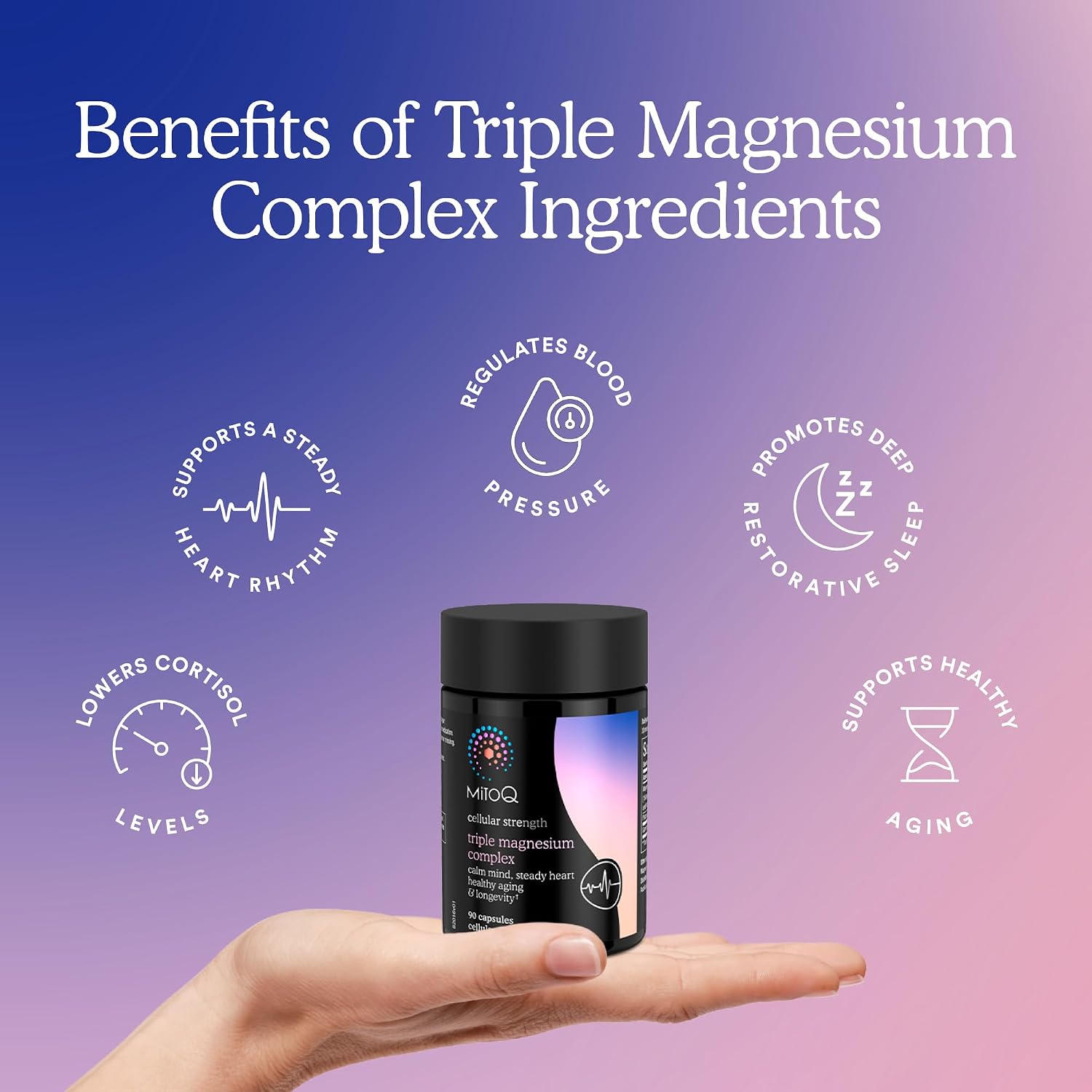 MitoQ Triple Magnesium Complex - Magnesium Glycinate, Taurinate, and Oxide with GABA for Heart Health, Stress Management, and Deeper Sleep - High Absorption Relaxation Supplement (90 Capsules) - PrimeBioHealth - canada supplements