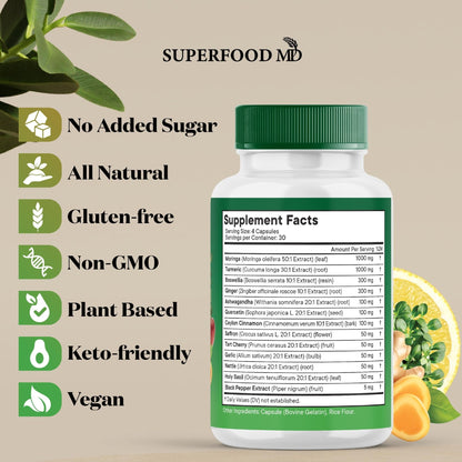 Moringa Supplement | Turmeric, Ginger, Boswellia, Saffron, Holy Basil, Nettle -Support Supplement for Women and Men with Ceylon Cinnamon, Quercetin, Tart Cherry- 240 Capsules - PrimeBioHealth - canada supplements