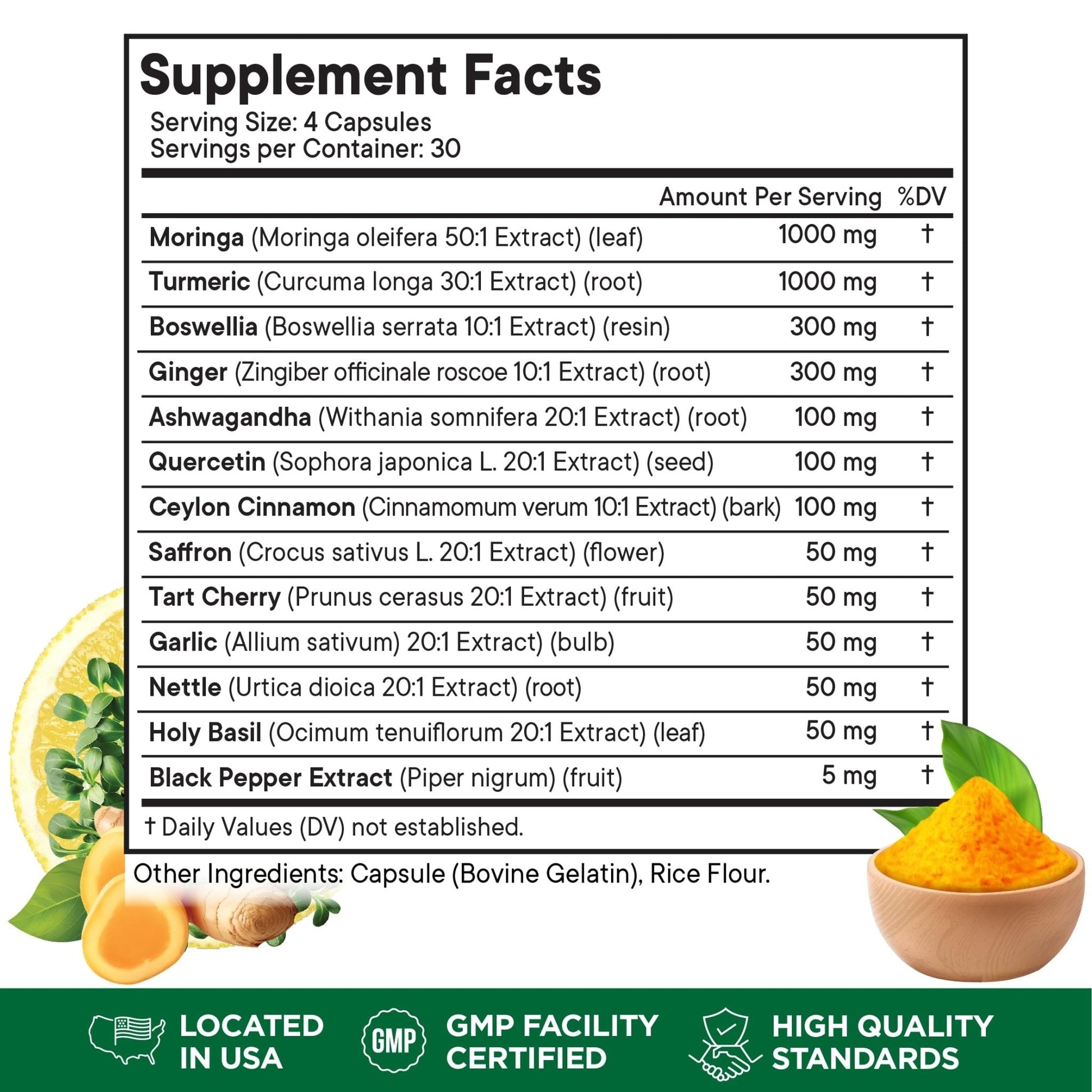 Moringa Supplement | Turmeric, Ginger, Boswellia, Saffron, Holy Basil, Nettle -Support Supplement for Women and Men with Ceylon Cinnamon, Quercetin, Tart Cherry- 240 Capsules - PrimeBioHealth - canada supplements