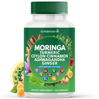 Moringa Supplement | Turmeric, Ginger, Boswellia, Saffron, Holy Basil, Nettle -Support Supplement for Women and Men with Ceylon Cinnamon, Quercetin, Tart Cherry- 240 Capsules - PrimeBioHealth - canada supplements
