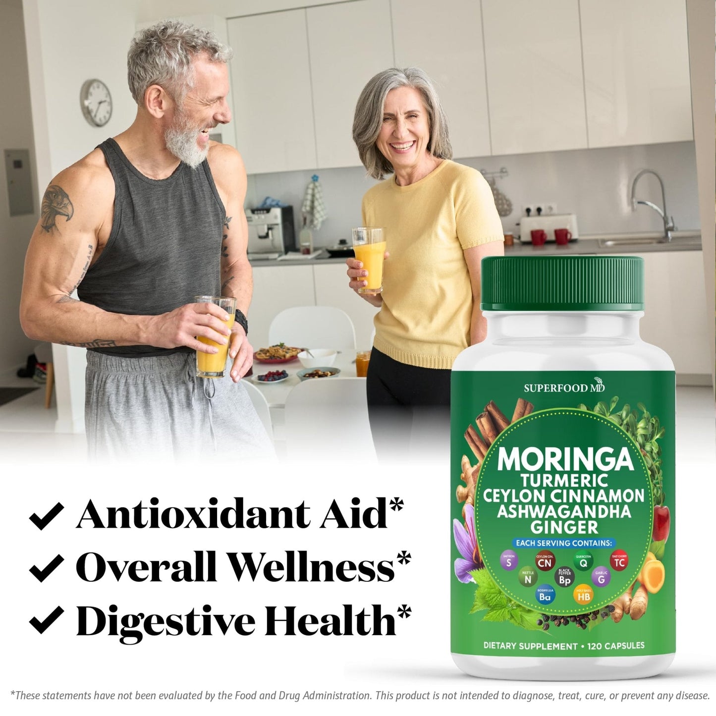 Moringa Supplement | Turmeric, Ginger, Boswellia, Saffron, Holy Basil, Nettle -Support Supplement for Women and Men with Ceylon Cinnamon, Quercetin, Tart Cherry- 240 Capsules - PrimeBioHealth - canada supplements