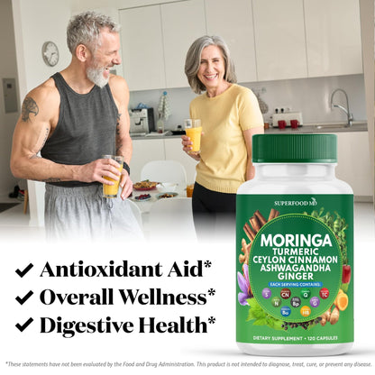 Moringa Supplement | Turmeric, Ginger, Boswellia, Saffron, Holy Basil, Nettle -Support Supplement for Women and Men with Ceylon Cinnamon, Quercetin, Tart Cherry- 240 Capsules - PrimeBioHealth - canada supplements