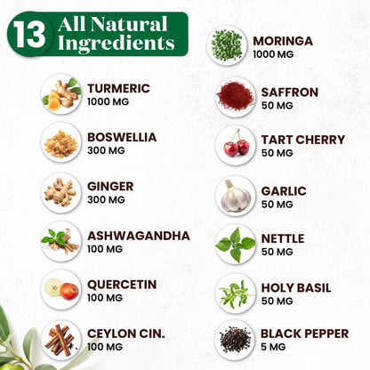 Moringa Supplement | Turmeric, Ginger, Boswellia, Saffron, Holy Basil, Nettle -Support Supplement for Women and Men with Ceylon Cinnamon, Quercetin, Tart Cherry- 240 Capsules - PrimeBioHealth - canada supplements