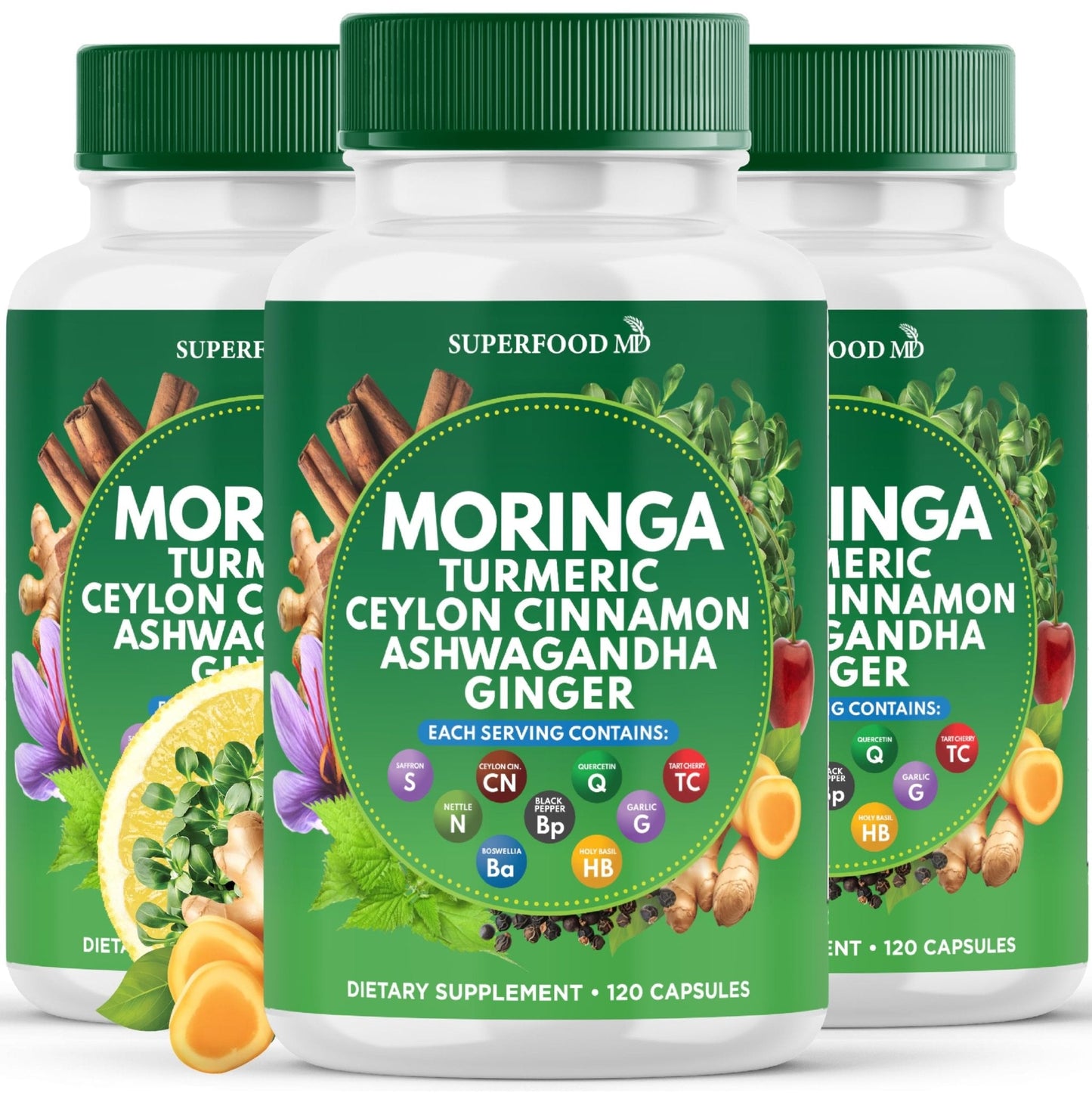 Moringa Supplement | Turmeric, Ginger, Boswellia, Saffron, Holy Basil, Nettle -Support Supplement for Women and Men with Ceylon Cinnamon, Quercetin, Tart Cherry- 240 Capsules - PrimeBioHealth - canada supplements