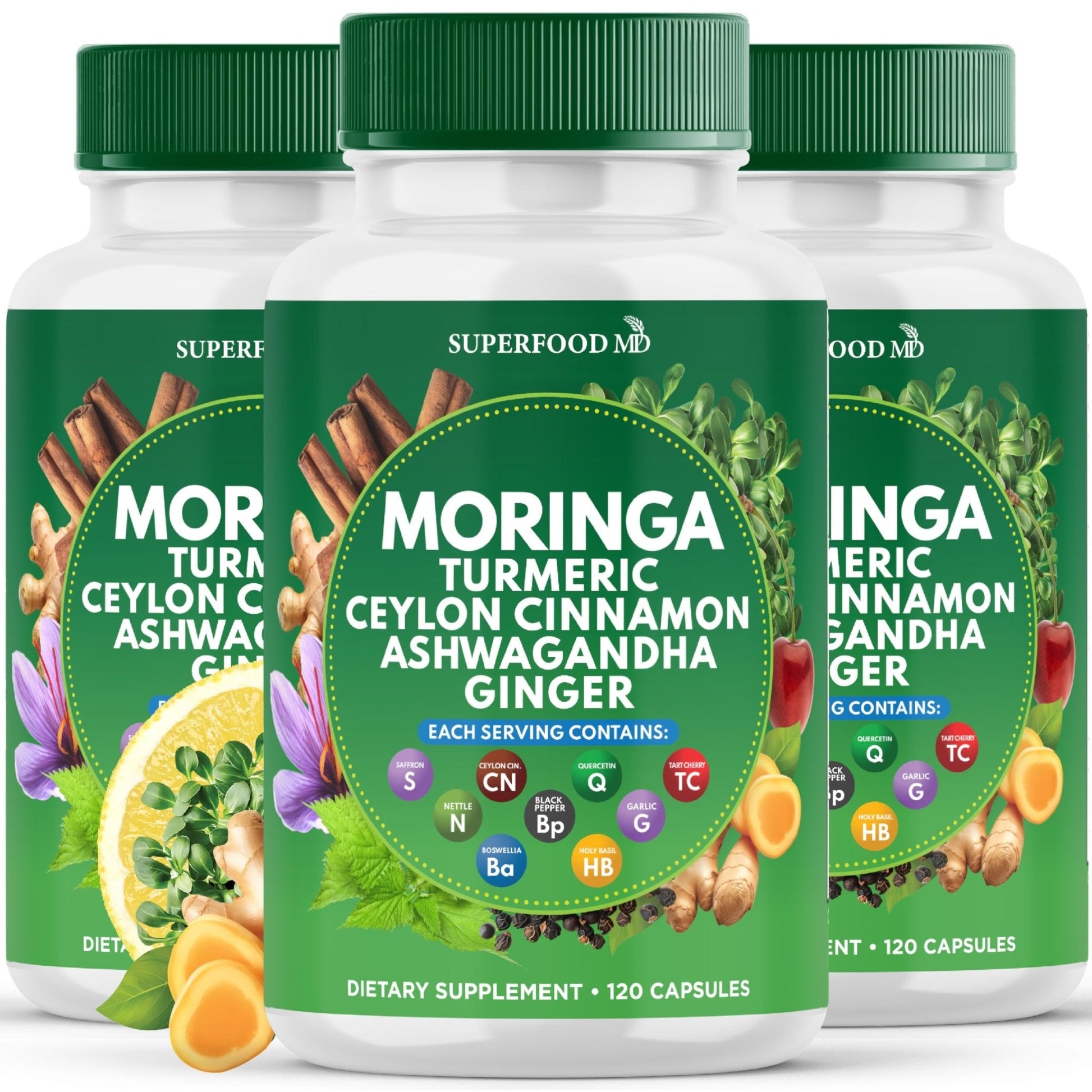Moringa Supplement | Turmeric, Ginger, Boswellia, Saffron, Holy Basil, Nettle -Support Supplement for Women and Men with Ceylon Cinnamon, Quercetin, Tart Cherry- 240 Capsules - PrimeBioHealth - canada supplements