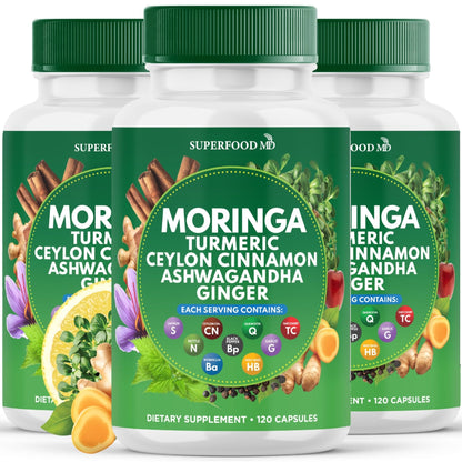 Moringa Supplement | Turmeric, Ginger, Boswellia, Saffron, Holy Basil, Nettle -Support Supplement for Women and Men with Ceylon Cinnamon, Quercetin, Tart Cherry- 240 Capsules - PrimeBioHealth - canada supplements
