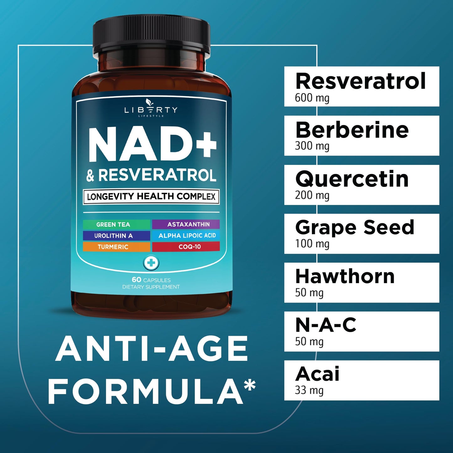 NAD+ Supplement Complex – NAD+ 300 mg with Astaxanthin, Urolithin A, Resveratrol, CoQ10 & Antioxidant Blend – Cellular Energy, Mitochondrial Support or Women & Men – Vegan, Non-GMO- 120 Capsules - PrimeBioHealth - canada supplements
