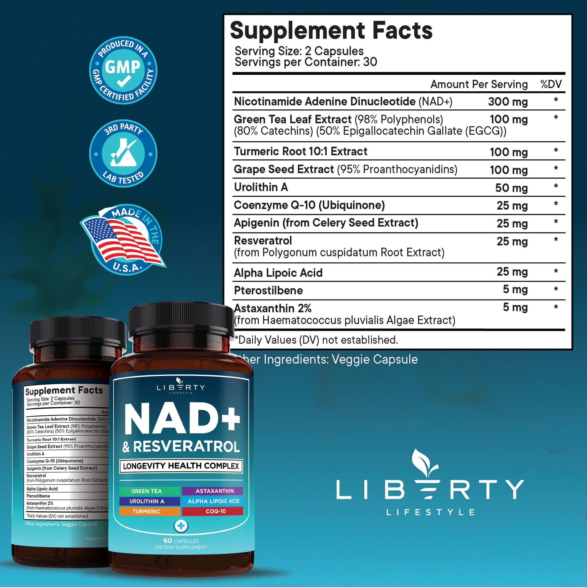 NAD+ Supplement Complex – NAD+ 300 mg with Astaxanthin, Urolithin A, Resveratrol, CoQ10 & Antioxidant Blend – Cellular Energy, Mitochondrial Support or Women & Men – Vegan, Non-GMO- 120 Capsules - PrimeBioHealth - canada supplements