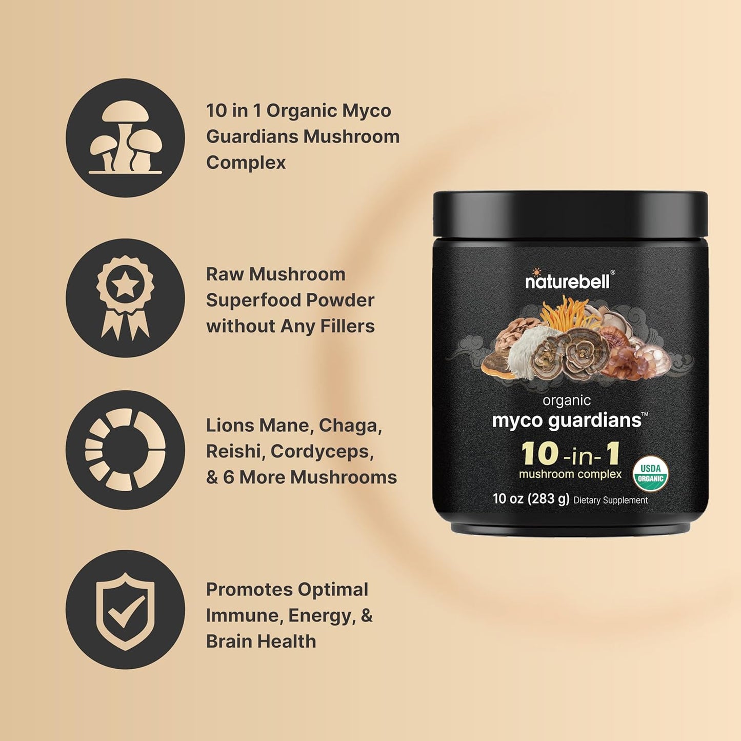 NatureBell Magnesium Glycinate Capsules 500mg & Myco Guardians 10 in 1 Mushroom Powder 10oz Bundle Pack | Chelated & Purified Mineral | Immune Booster & Brain Health Support - PrimeBioHealth - canada supplements