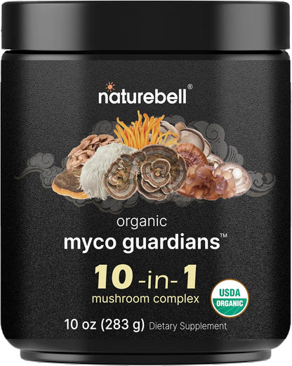 NatureBell Magnesium Glycinate Capsules 500mg & Myco Guardians 10 in 1 Mushroom Powder 10oz Bundle Pack | Chelated & Purified Mineral | Immune Booster & Brain Health Support - PrimeBioHealth - canada supplements