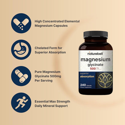 NatureBell Magnesium Glycinate Capsules 500mg & Myco Guardians 10 in 1 Mushroom Powder 10oz Bundle Pack | Chelated & Purified Mineral | Immune Booster & Brain Health Support - PrimeBioHealth - canada supplements