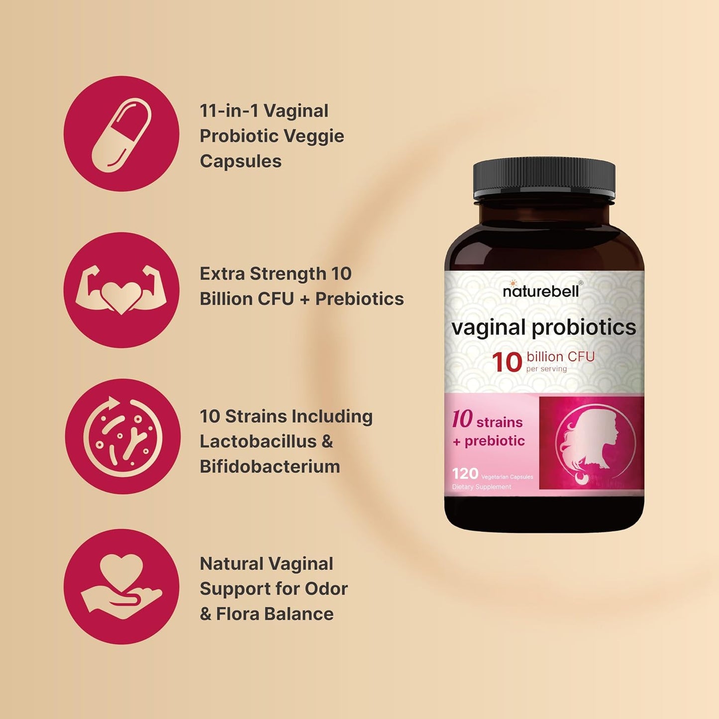 NatureBell Magnesium Glycinate Capsules 500mg & Vaginal Probiotics for Women in Veggie Capsules | Bundle Pack | Chelated & Purified Mineral | 10 Strains & 10 Billion CFU - PrimeBioHealth - canada supplements