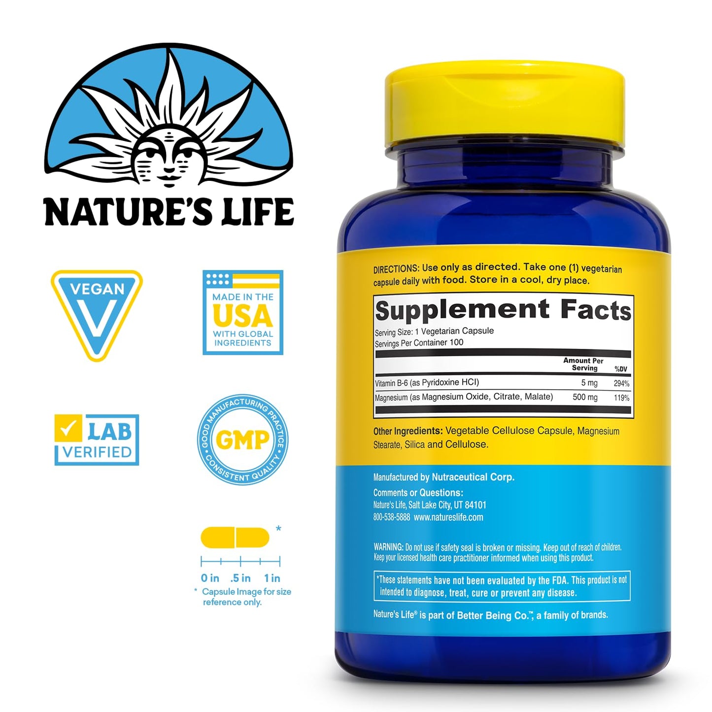 Nature’s Life Renewing Magnesium 500 mg - Magnesium Citrate, Magnesium Malate, Magnesium Oxide Plus Vitamin B-6 - Muscles and Nerves Support - Lab Verified - 275 Servings, 275 VegCaps - PrimeBioHealth - canada supplements
