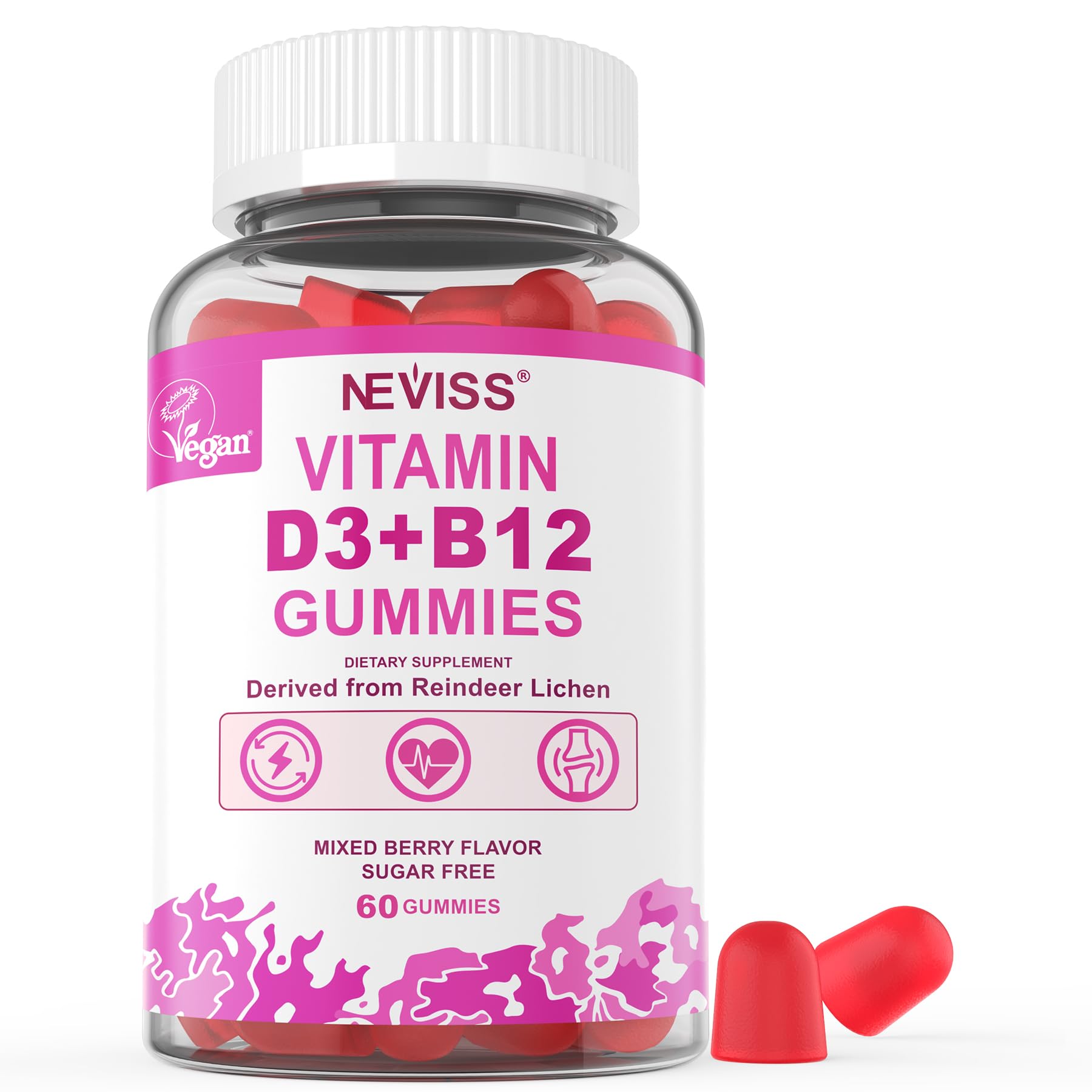 NEVISS 2Pack Vegan Vitamin D3 + Vitamin B12 Gummies, High Potency D3 5000IU & 1000 mcg Methylated B12, Vitamin D3 and B12 for Adults, Support Bone Health, Immune & Energy Supplement, 120 Count - PrimeBioHealth - canada supplements