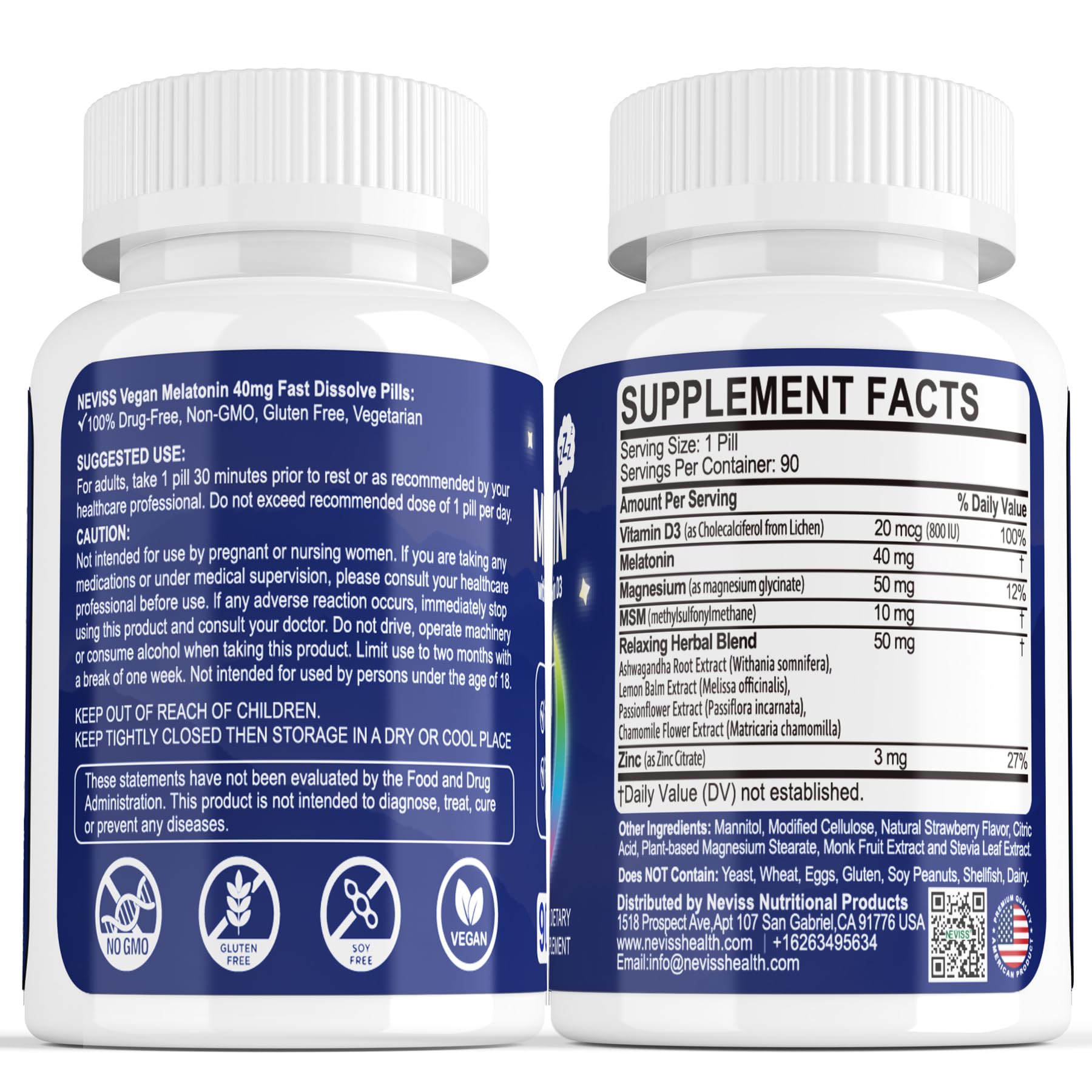 NEVISS Melatonin 50 mg for Adults - Extra Strength 9-in-1 Fast Dissolve Sublingual - High Dose with Magnesium Glycinate, Vitamin D3, Ashwagandha, Lemon Balm, Chamomile, Sugar Free,Vegan 120 Tablets - PrimeBioHealth - canada supplements