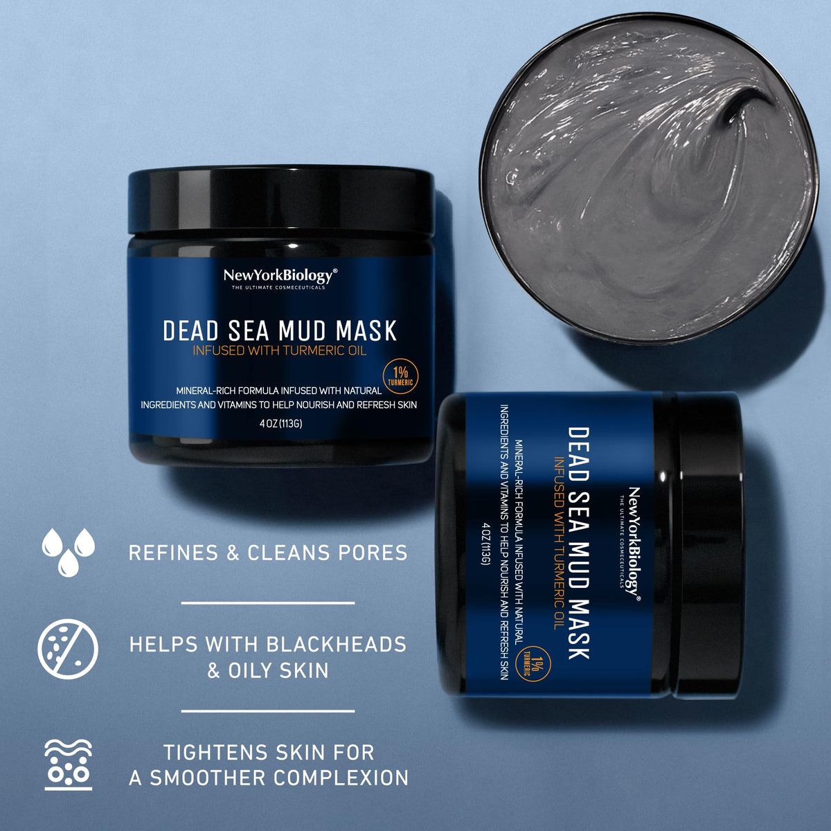 New York Biology Dead Sea Mud Mask for Face and Body | with Turmeric Oil | Spa Quality Pore Refiner for Oily Skin | Natural Skincare for Women & Men - PrimeBioHealth - canada supplements