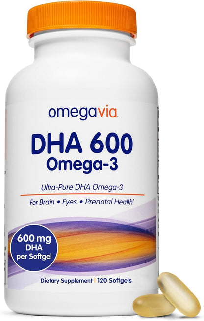 OmegaVia DHA 600 mg, Ultra Pure Omega-3 DHA Supplements for Brain and Eyes, DHA Prenatal Vitamins for Women, Burpless Fish Oil Omega 3, IFOS Tested, 120 Softgels - PrimeBioHealth - canada supplements
