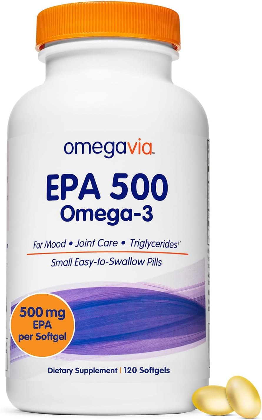 OmegaVia EPA 500, Purified Omega-3 Fish Oil Supplement, 500 mg EPA in Triglyceride Form, Burpless Fish Oil, Non-GMO, Gluten-Free, IFOS 5-Star, 120 Softgels - PrimeBioHealth - canada supplements