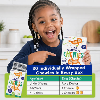 OmegaVia Omega 3 Chewies, Daily DHA Chewable Vitamins for Kids, Omega 3 for Ages 3-12 to Support Brain & Eye Health, Sugar-Free Natural Fruit Flavor, Omega 3 Fish Oil, 30 Individual Packets - PrimeBioHealth - canada supplements