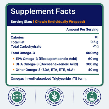 OmegaVia Omega 3 Chewies, Daily DHA Chewable Vitamins for Kids, Omega 3 for Ages 3-12 to Support Brain & Eye Health, Sugar-Free Natural Fruit Flavor, Omega 3 Fish Oil, 30 Individual Packets - PrimeBioHealth - canada supplements