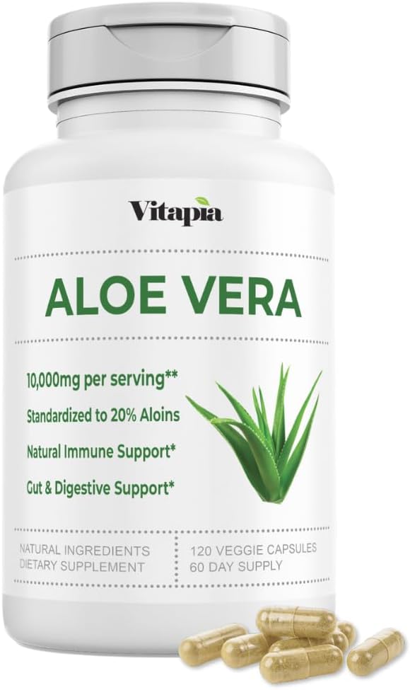 Organic Aloe Vera Capsules 20% Aloins Supplement - Pure Inner Leaf Gel Concentrate - Digestive, Gut Health, Skin, Immune Support - 120 Count - Non-GMO, Gluten-Free, Vegan - PrimeBioHealth - canada supplements