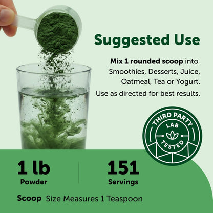 Organic Spirulina Powder, 1lb | Blue-Green Algae, Naturally Occurring Vegan Protein, Vitamins & Minerals | Source of Natural Chlorophyll & Enzymes | Non-GMO, Gluten-Free, No Additives - PrimeBioHealth - canada supplements