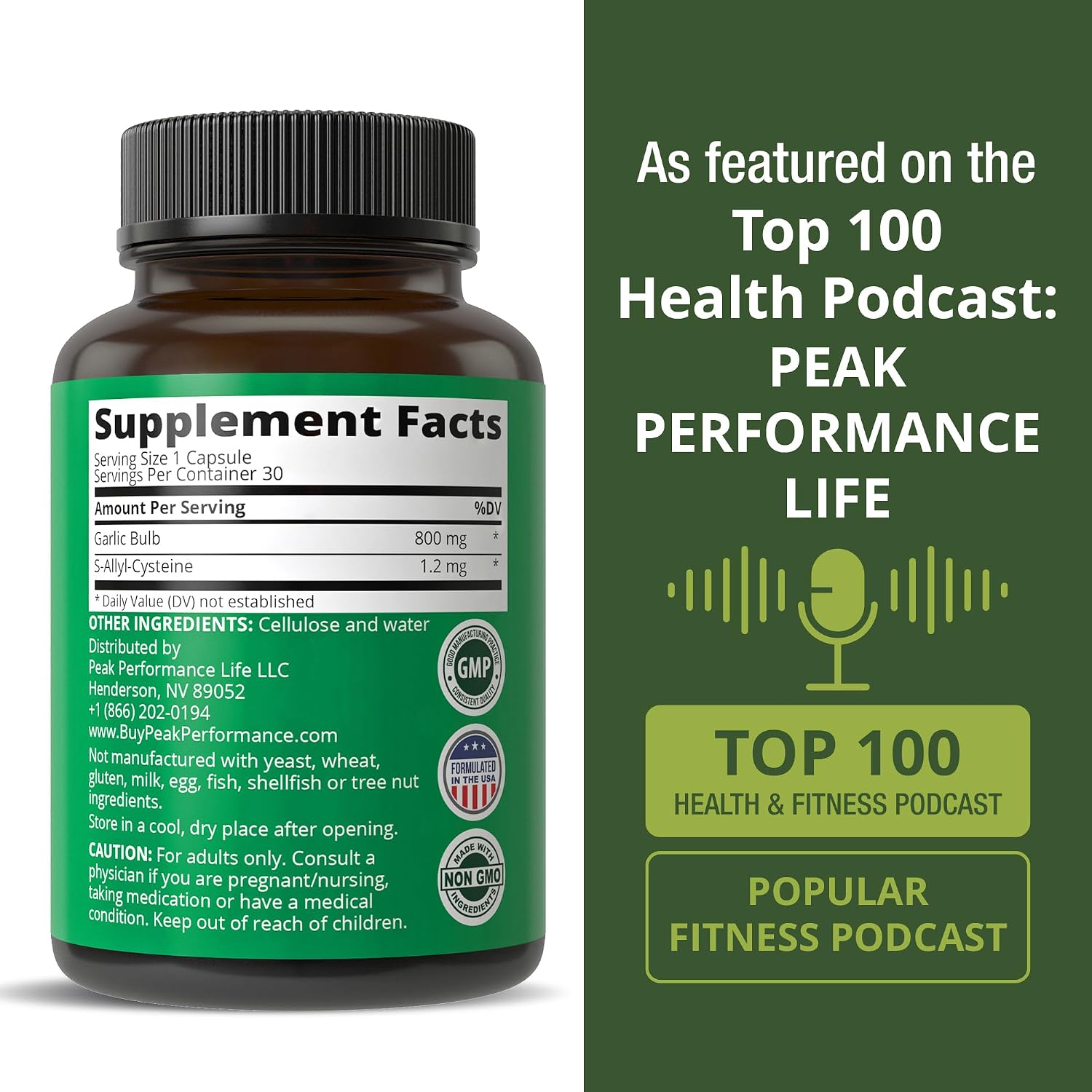 Peak Performance Aged Black Garlic Capsules. Raw Vegan Pure Odorless Extract Supplement Pills for Cholesterol, and Immune Support. from Garlic Bulb with S-Allyl Cysteine and Antioxidants - PrimeBioHealth - canada supplements