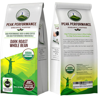 Peak Performance High Altitude Organic Coffee - Fair Trade, Low Acid, Non GMO, and Beans Full of Antioxidants - Medium Roast Smooth Tasting USDA Certified Organic Ground Coffee Bag 12 oz - PrimeBioHealth - canada supplements