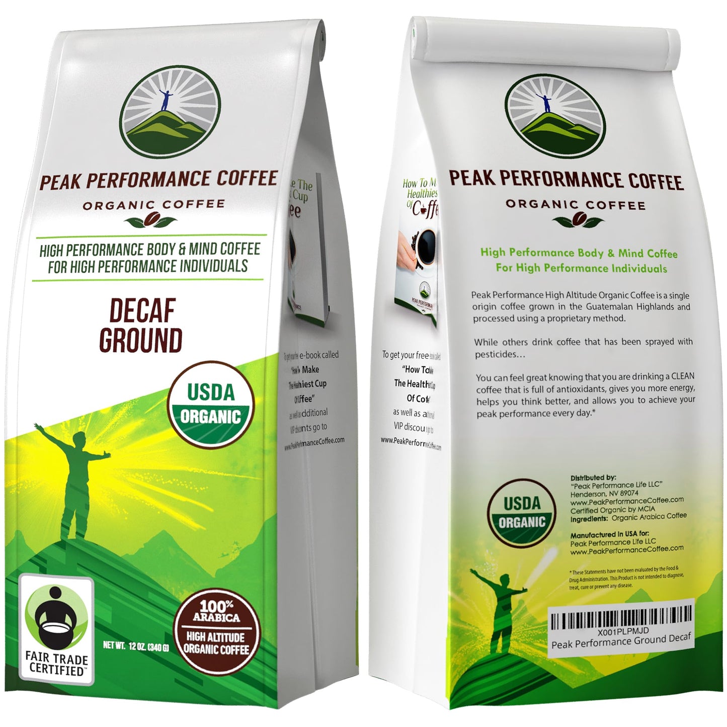 Peak Performance High Altitude Organic Coffee - Fair Trade, Low Acid, Non GMO, and Beans Full of Antioxidants - Medium Roast Smooth Tasting USDA Certified Organic Ground Coffee Bag 12 oz - PrimeBioHealth - canada supplements
