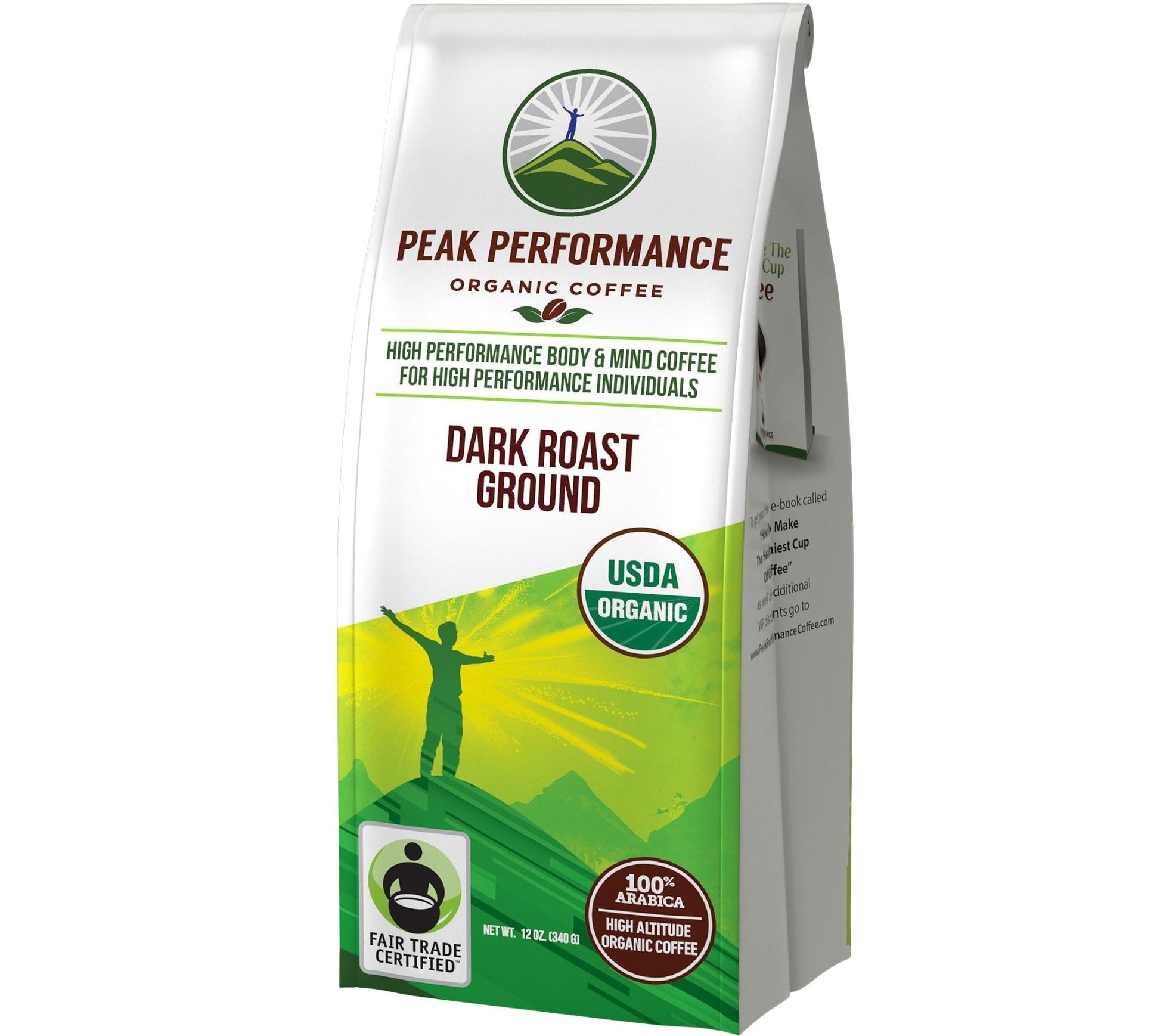 Peak Performance High Altitude Organic Coffee - Fair Trade, Low Acid, Non GMO, and Beans Full of Antioxidants - Medium Roast Smooth Tasting USDA Certified Organic Ground Coffee Bag 12 oz - PrimeBioHealth - canada supplements