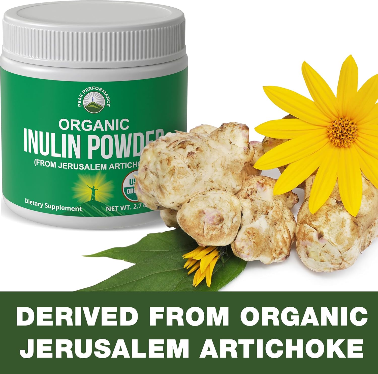Peak Performance Organic Inulin Powder Natural Prebiotic Fiber for Gut Health. USDA Organic Raw Plant Based Vegan Prebiotics FOS Supplement from Jerusalem Artichoke - PrimeBioHealth - canada supplements