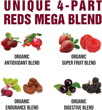 Peak Performance Organic Reds Superfood Powder, Best Tasting Red Juice Super Food w/ 25+ All Natural Ingredients & Polyphenols, Vital for Max Energy and Detox - Raspberry, Elderberry, Beetroot - PrimeBioHealth - canada supplements