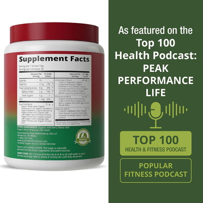 Peak Performance Organic Reds Superfood Powder, Best Tasting Red Juice Super Food w/ 25+ All Natural Ingredients & Polyphenols, Vital for Max Energy and Detox - Raspberry, Elderberry, Beetroot - PrimeBioHealth - canada supplements
