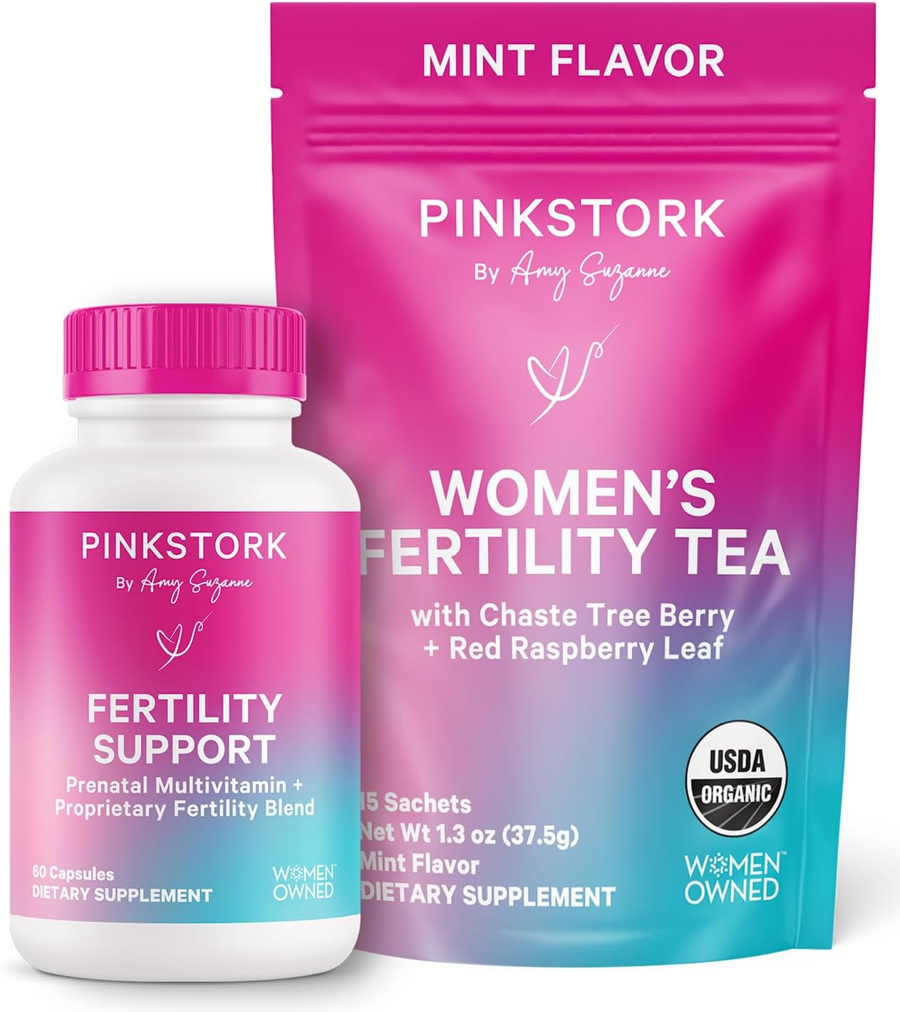 Pink Stork Fertility Bundle for Women – Conception Tea + Prenatal Vitamin Support with Inositol, Vitex, Folate & Ashwagandha – Supports Hormone Balance, Cycle Health & Preconception Wellness - PrimeBioHealth - canada supplements