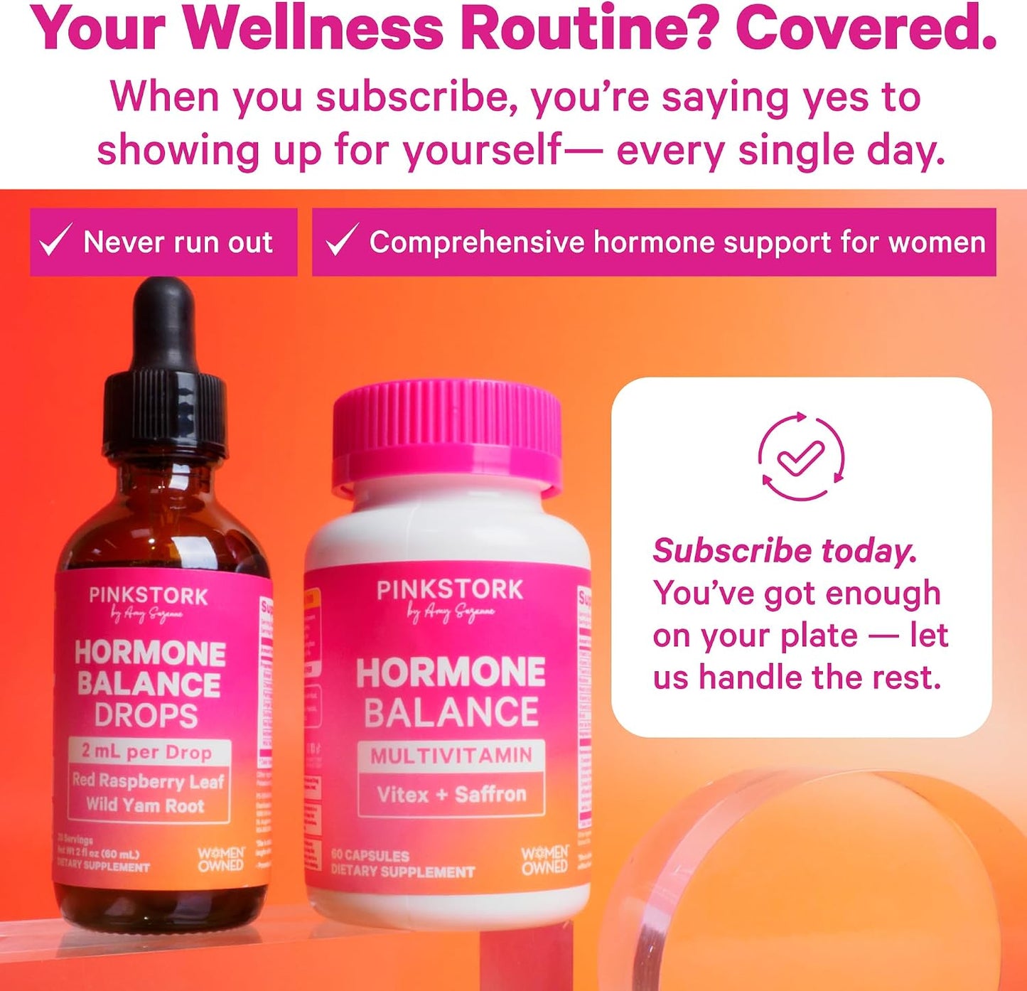 Pink Stork Hormone Balance Drops for Women - 2oz, 30 Servings | Supports Hormonal Health, PMS, Perimenopause & Mood, with Red Raspberry Leaf & Wild Yam - Liquid Supplement - Vegan - PrimeBioHealth - canada supplements