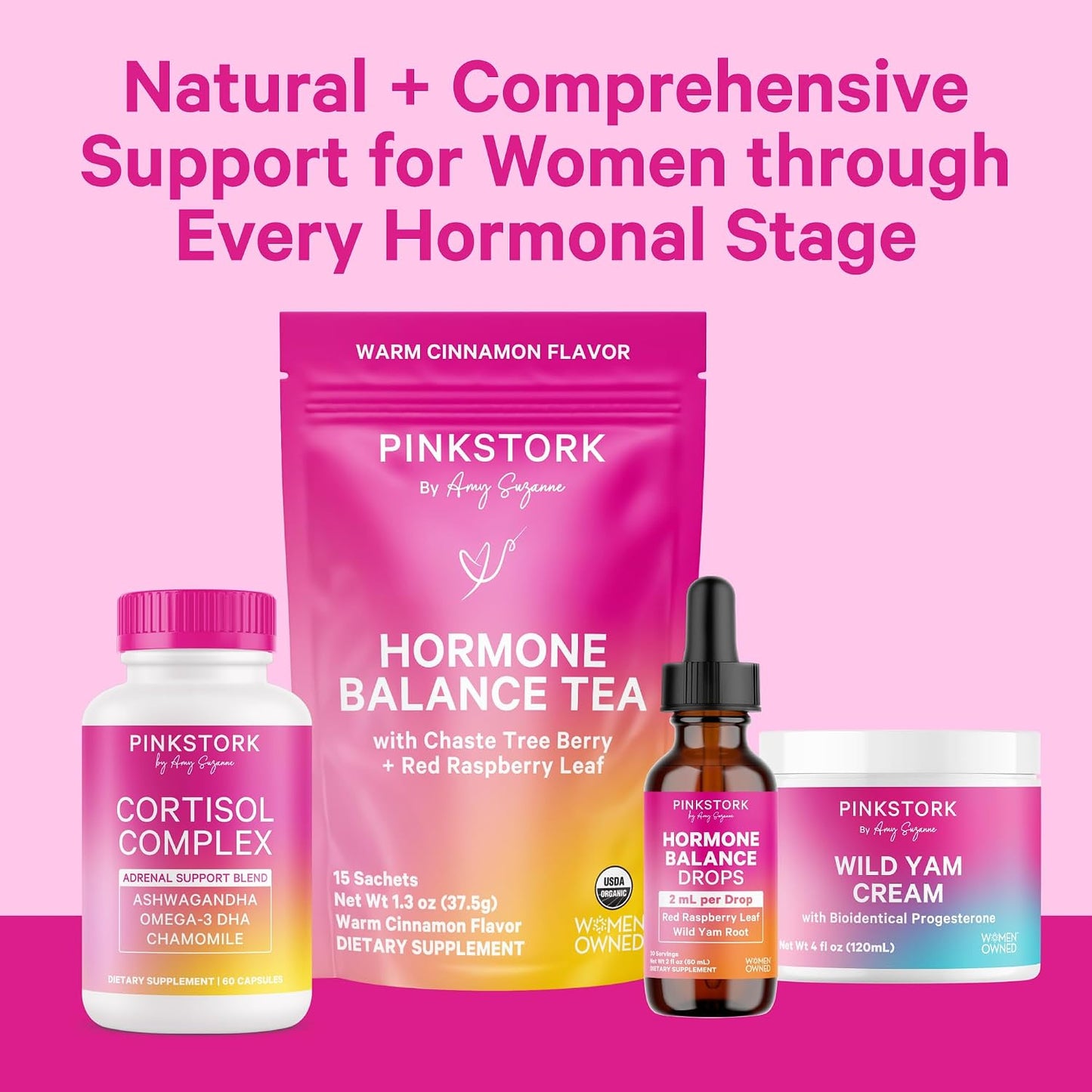 Pink Stork Hormone Balance Drops for Women - 2oz, 30 Servings | Supports Hormonal Health, PMS, Perimenopause & Mood, with Red Raspberry Leaf & Wild Yam - Liquid Supplement - Vegan - PrimeBioHealth - canada supplements
