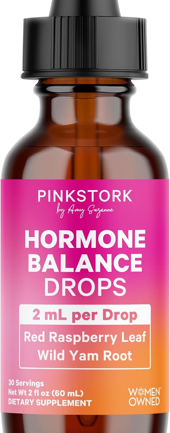 Pink Stork Hormone Balance Drops for Women - 2oz, 30 Servings | Supports Hormonal Health, PMS, Perimenopause & Mood, with Red Raspberry Leaf & Wild Yam - Liquid Supplement - Vegan - PrimeBioHealth - canada supplements